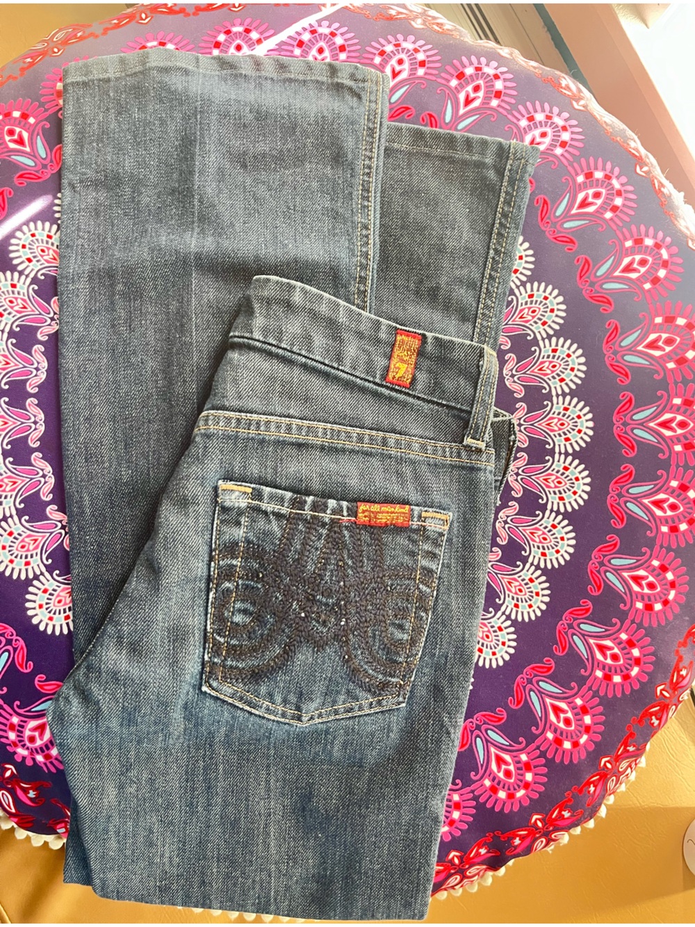 Bedazzled butt pocket 7 jeans